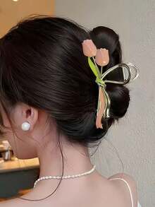 1pc Women's Zinc Alloy Ribbon Tulip Hair Claw Accessory, Fashionable Headpiece, Suitable As Gift - Multicolor - View 5
