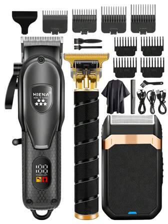  HIENA 专业男士理发器套装 - 1/2/3 件迷你型，USB 充电无线理发器套装，适合理发师或家庭，父亲节的完美礼物