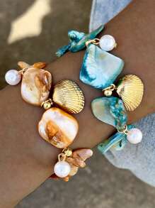 1pc Fashionable Minimalist Versatile Credit Clover Five-Petal Flower Pearl Chain Bracelet, Suitable For Banquet, Party, Couple Gift, Women Gift