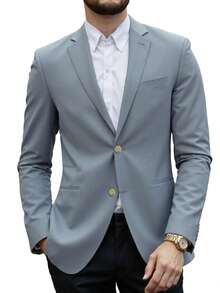 Furuyal 男士西装外套优雅纯色双扣修身单排扣商务婚礼夹克男士西装舞会派对牛仔蓝色尺码 XS-3XL