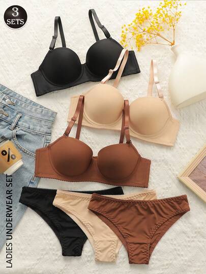 6 قطع/مجموعة ملابس داخلية للنساء بحمالة وسلسلة بيكيني بلون واحد
