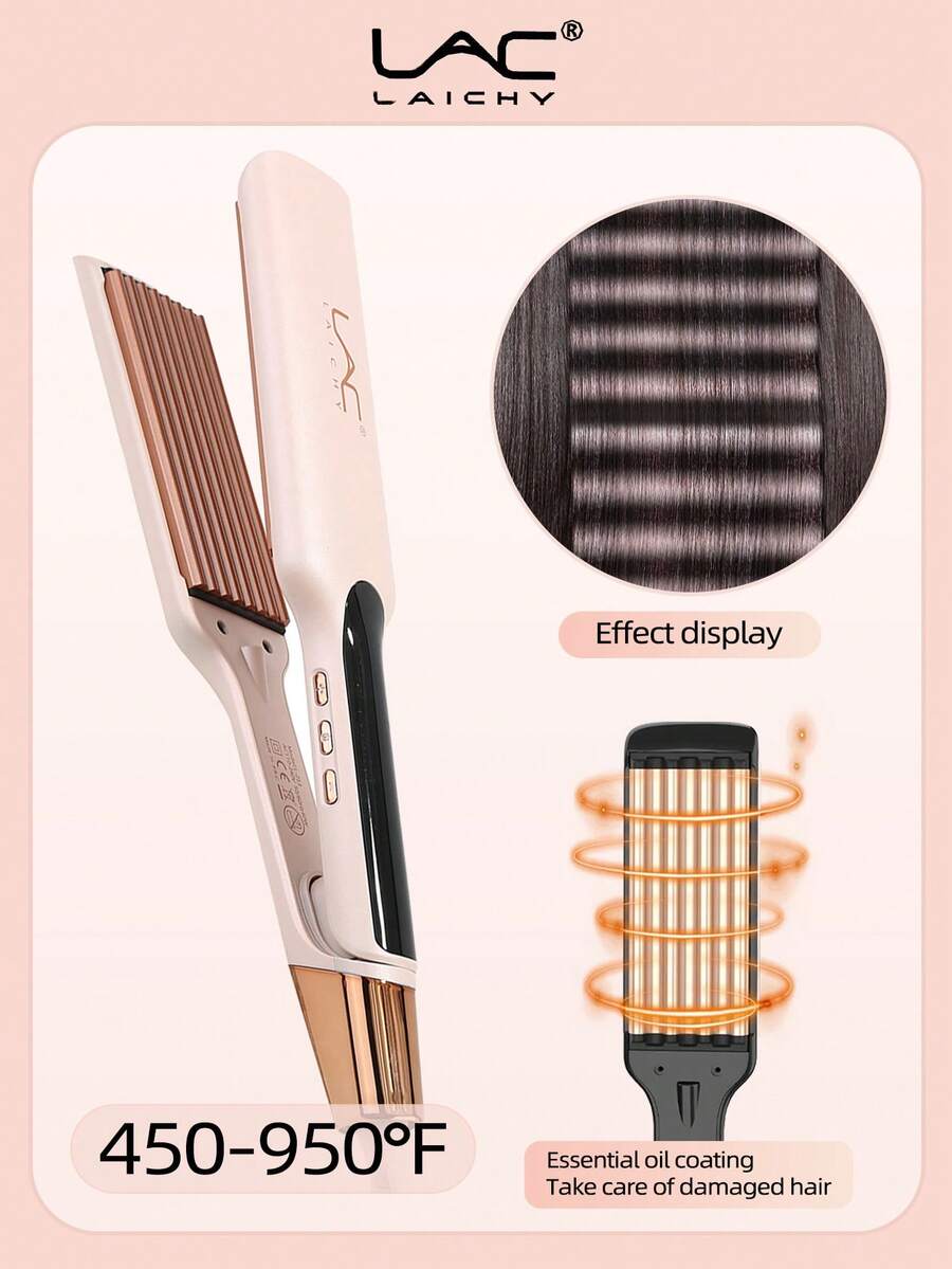 1pc European Plug Powered Household LAC Flat Clip Adjustable Temperature Hair Straightener & Curling Iron Tong, Voluminous & Inward Curl - EU C Type Plug(220-240V) - View 1