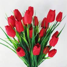 4 Bundles Artificial Tulips Flowers Bouquet Home Garden Wedding Decor