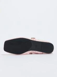 Women's Pink Flat Ballet Flats With Floral Embroidery, Breathable Hollow Mesh Open Toe Summer Shoes, Wide Fit Mary Jane Shoes