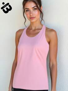 1 Pieza Camiseta sin mangas de deporte para mujer con espalda nadadora abierta, color rosa, de tela suave y transpirable, apta para gimnasio, entrenamiento de fuerza, senderismo al aire libre, correr, yoga, camping y estilo deportivo urbano, muy práctica