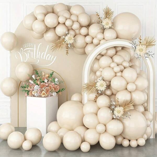 114pcs/Set Vintage Ivory Latex Balloon Arch Kit, Suitable For Birthday, Wedding, Bridal Shower, Holiday, Graduation Party, Room Decor