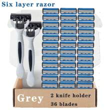 6 Layer Manual Razor Set - 6 Stainless Steel Blades, Replaceable Heads, Includes Handle And 6/12/24 Blades, Sharp & Smooth Shave