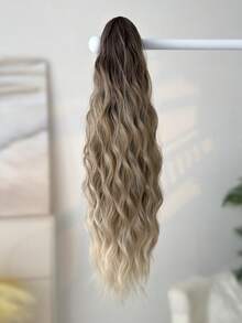 Coleta de 26 pulgadas con cordón marrón, onda natural larga, peluca de coleta sintética resistente al calor, adecuada para uso diario de mujeres - Degradado - Ver 4