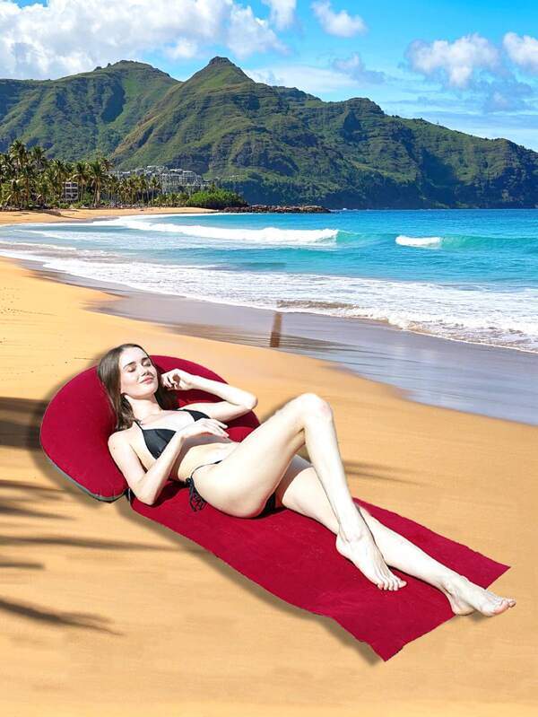 1pc Outdoor Camping Foldable Inflatable Beach Mat, Compact & Minimalist Camping Pad, Suitable For Beach Party