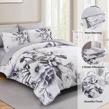 7 Pieces Floral Yellow/Aqua/Navy Blue Floral Comforter Set Queen King Bed In A Bag Botanical Floral Comforter Soft Soft Microfiber Complete Bedding Sets For Fall And Wedding Items,Valentines Day Home Bed Room Decor,Easter Gifts,Mothers Day Gift,All Season - 黑色 - 查看 6