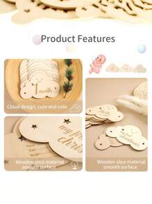 1 set Marcador de hitos de madera en forma de nube para bebés de 1 a 12 meses, accesorio para registro del crecimiento del bebé para fotografía, de doble cara con colgador, decoración y regalos para baby shower y Pascua, para niñas/niños