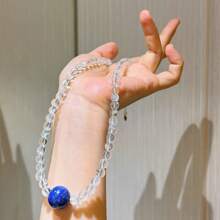 Collar gargantilla diseño de cuentas de cristal blanco natural de 6mm y cuentas de lapislázuli natural de 12mm, elegante y lujoso collar de uso diario para mujeres, adecuado como regalo para el Día de San Valentín, Día de la Madre, Graduación