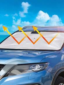 可伸缩汽车遮阳板 - 钛银色材质，防紫外线，易于使用和存放，快速打开和关闭，阻挡紫外线，有效降低车内温度，耐用轻巧的设计，完全覆盖前挡风玻璃，配有小皮套