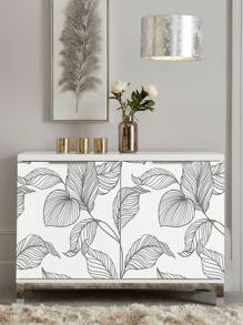 Lily Flower Plant Printed Home Decor Wallpaper, Simple Line Design Floral Leaf Self-Adhesive Waterproof Oil-Proof Wallpaper For Indoor Furniture Cabinet DIY Decoration