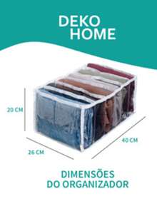 KIT 3 ORGANIZADORES DE ARMÁRIO, CLOSET, XG PARA MOLETONS, CALÇAS JEANS, BERMUDAS, CHINELOS, ETC - Transparente - Visão 2