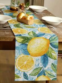 1pc Lemon & Pineapple Printed Table Runner, Suitable For Kitchen, Dining Room, Holiday Decor, Family Gathering, Home Decor, Outdoor Dining Table, Coffee Table Decoration