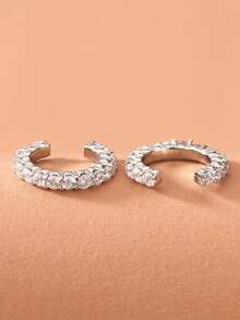 2pcs Zirconia Ear Clip, Luxurious & Fashionable Unique Design, Versatile For Daily Wear Without Ear Piercing - Silver - View 5