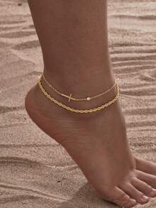 2pcs Simple Fashion Stainless Steel Twisted Chain Anklets For Women, Summer - 2-piece Set - View 8