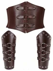 Set de 3 piezas de correas de muñeca medieval, cinturón vikingo, armadura de pirata, accesorios de disfraz para Halloween