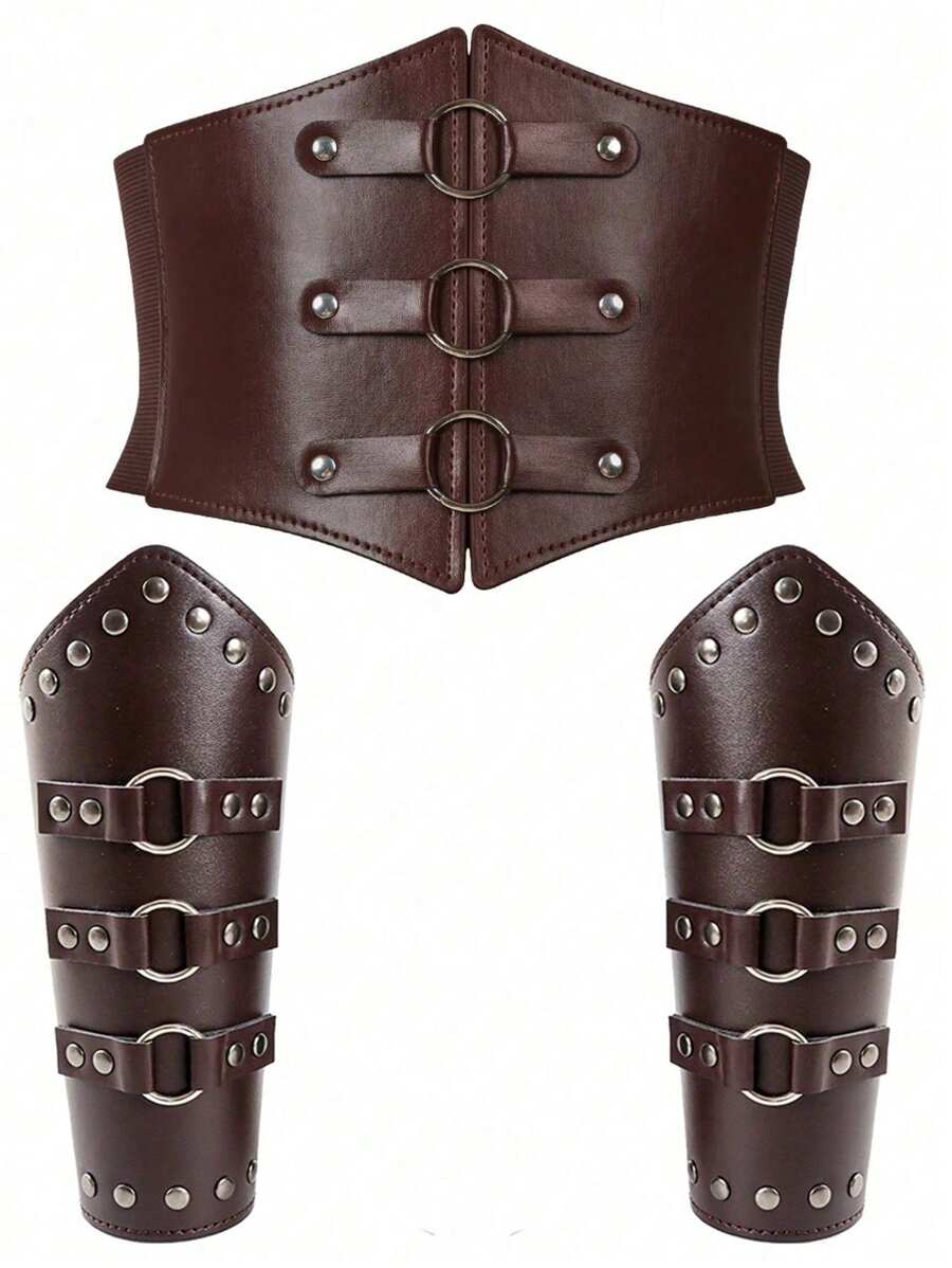 Set de 3 piezas de correas de muñeca medieval, cinturón vikingo, armadura de pirata, accesorios de disfraz para Halloween