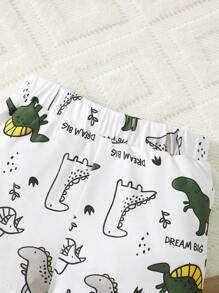 BrownBark 2 piezas Conjunto de chaleco y pantalones cortos con estampado de dinosaurio lindo para bebé/niño pequeño, conjunto informal de verano, perfecto para uso diario y actividades al aire libre