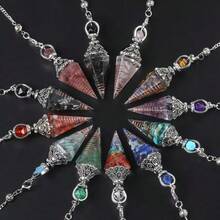 1PC Natural Stone Spirit Pendulum Pendant Latticed Chain Amethyst Quartz Resin For Jewelry Making Accessories Necklaces