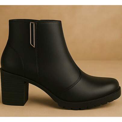 Bota Feminina Olzzy Salto Médio Coturno Cano Curto Detalhe Lateral Metal Confortável Moda Atual botas feminina elegant