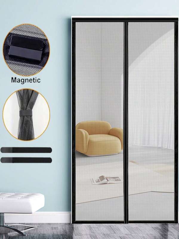 Magnetic Door Mosquito Net Screen, Fine Mesh, High-Quality Durable Netting, Strong Adhesive Magnet Closure, Washable, Thin Mesh Suitable For Various Spaces In Summer, Includes Black Insect Curtain