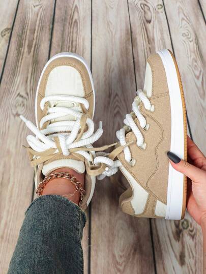 Comfortable Minimalist Back To School Casual Outdoor Shoes, Beige Khaki Retro Fashion Versatile Color, Couples, Commute, Fitness, Travel, Round Toe, Low-Top, Breathable, Multifunctional, Mother's Day Gift, European & American Style Beach Vacation Women Sport Skateboard Sneakers