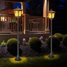 4 Pack 40" Solar Flame Lights, IP65 Waterproof Outdoor Post Lights With 3D Flickering Flame, Dusk To Dawn Solar Column Lights For Garden, Driveway, Patio, Yard Decor