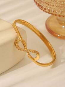 1 Pc Fashionable & Elegant Bracelet, Personalized Geometric Zirconia Bracelet, Jewelry Accessory Gift For Women/Girls, Waterproof, Stainless Steel, Gold, Love, Lucky Charm