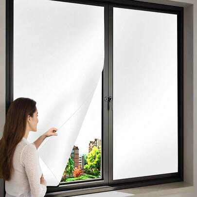 1卷白色窗户隐私膜，100%阻挡紫外线，遮光，保护隐私，防窥，适用于室内、家庭、办公室、厨房窗户