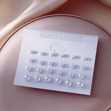 Set de 12 pares de pendientes de perlas elegantes y clásicos, adecuados para uso diario