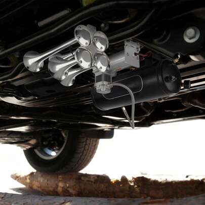 Train Horns Kit, 4 Trumpet Air Horn Kit, 150dB Train Horns For Pickup Trucks, 12V 160 Psi Air Compressor 2.6 Gal/10 L Tank With Gauge For Any 12V Vehicle Car Truck Train Van Boat