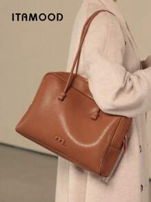 ITAMOOD Bolso de diseñador de piel de ternera Togo de lujo elegante de alta calidad, bolso de gran capacidad con detalles de carta, ligero, de negocios y casual, de color marrón, bolsa de mano y bolsa de hombro minimalista y vintage de unicolor con textura, ideal como regalo para maestros, bolsos para mujer 80368