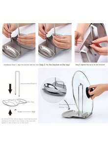 1pc Stainless Steel Pot Lid Rack Shelf With Drain Tray Bracket - Free Punching Soup Spoon Rack With Removable Shelf - Kitchen Accessories For Easy Pot Cover Storage And Drainage - Multicolor - View 12