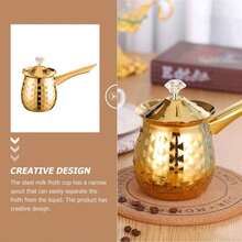 1pc Stainless Steel Long Handle Coffee Pot, Metal Hammered Finish Milk Pot With Lid, Lightweight And Easy To Carry, Suitable For Italian, Greek And Arabic Coffee, Ideal For Home, Office, Dorm, Restaurant Use Back To School - Multicolor - View 4