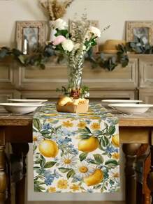 1pc Summer Lemon Flower, Sunflower Print Tablecloth, Kitchen, Dining Room Decor, Holiday Decor, Family Party Decor, Home Decor, Scene Decor, Outdoor Dining Table, Coffee Table Decor