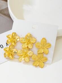 3 Paar retro romantische, filigrane, metallische, strukturierte 3D-Blumen mit 5 Blütenblättern Ohrringesets für Frauen