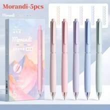 5pcs Macaroon Color Neutral Pens, Muted Tone Press-Type Colored Gel Pens For Students, Ideal For Note Taking, Correction, Highlighting, Small Gift For Back To School