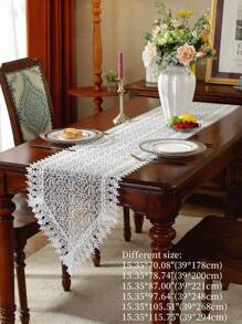 100% Polyester Fabric, Fully Embroidered Khaki Table Runner/Runner, Embroidered Craftsmanship, Suitable For Dining Table, Desk, Coffee Table, Vanity, Home Decor, Seasonal, Indoor & Outdoor, Parties, Weddings, Gatherings, 1pc