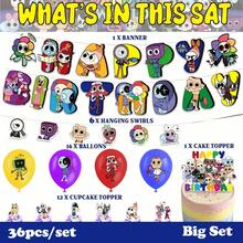 37/36/30 piezas Incredibox sprunki decoraciones para fiesta de cumpleaños globos adorno para tarta sprunki juego temática guirnalda colgante bandera globos fondo para lindo juego temática fiesta de cumpleaños suministros - 36 piezas - Ver 2