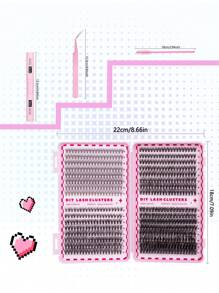 640 Peças Conjunto de Clusters de Cílios Individuais, Kit de Extensão de Cílios em Clusters, Kit de Cílios Individuais Mistos de 9-16mm com Adesivo e Selante de Cílios, Removedor, Pinça de Cílios, Pincel, Kit de Extensão de Cílios DIY para Uso Doméstico, Cílios Postiços