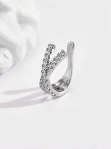 1pc Luxury Geometric Crossover Rhinestone Earring Cuff, Delicate Elegant Clip-On Earrings For Women, Suitable For Daily Wear