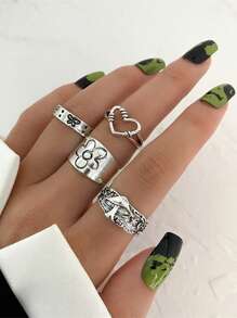 4pcs Butterfly And Wheat Tassel Diamond Open End Ring For Women's Daily And Holiday Wear, Best Gift For Valentine's Day,Mom,Mother,Mother's Day,Gift