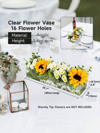 Jarrón de flores rectangular de acrílico transparente, centro de mesa floral moderno para decoración del hogar o bodas. Hermoso soporte de flores rectangular para centro de mesa moderno. Jarrones transparentes para decoración del hogar, bodas (flores no incluidas)