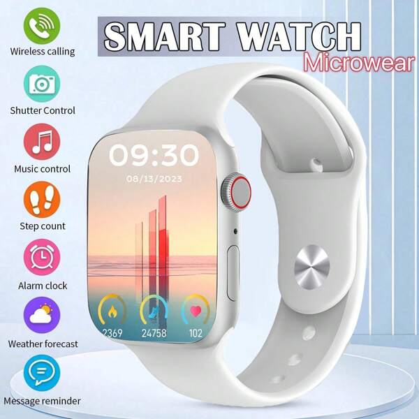Microwear Reloj inteligente para hombres y mujeres, compatible con iPhone y Android, pantalla táctil completa de 2,07 pulgadas, resistente al agua IP68, Bluetooth, monitor de actividad física, monitor de ritmo cardíaco y sueño.