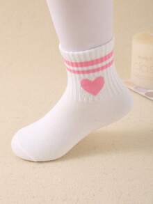 10双装儿童白色随机条纹爱心图案弹力软袜，适合日常生活和运动，百搭休闲，透气舒适，适合1-14岁儿童和青少年。 - 彩色 - 查看 7