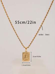 Znice 1pc Twist Rope Chain Stainless Steel Square Initial Letter Necklace For MEN - Yellow Gold - View 6