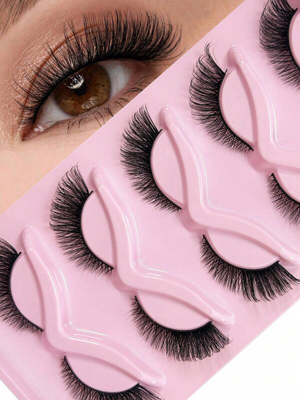 Hinarin 5 paires de faux cils de chat avec effet 3D, courts, regard naturel. Cils faux vison D bouclés filamenteux allongeant et épaississant le regard en forme de renard